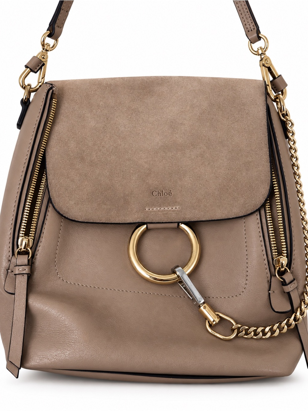 Chloé Faye Motty Grey Leather & Suede Convertible Backpack - Picture 2 of 5